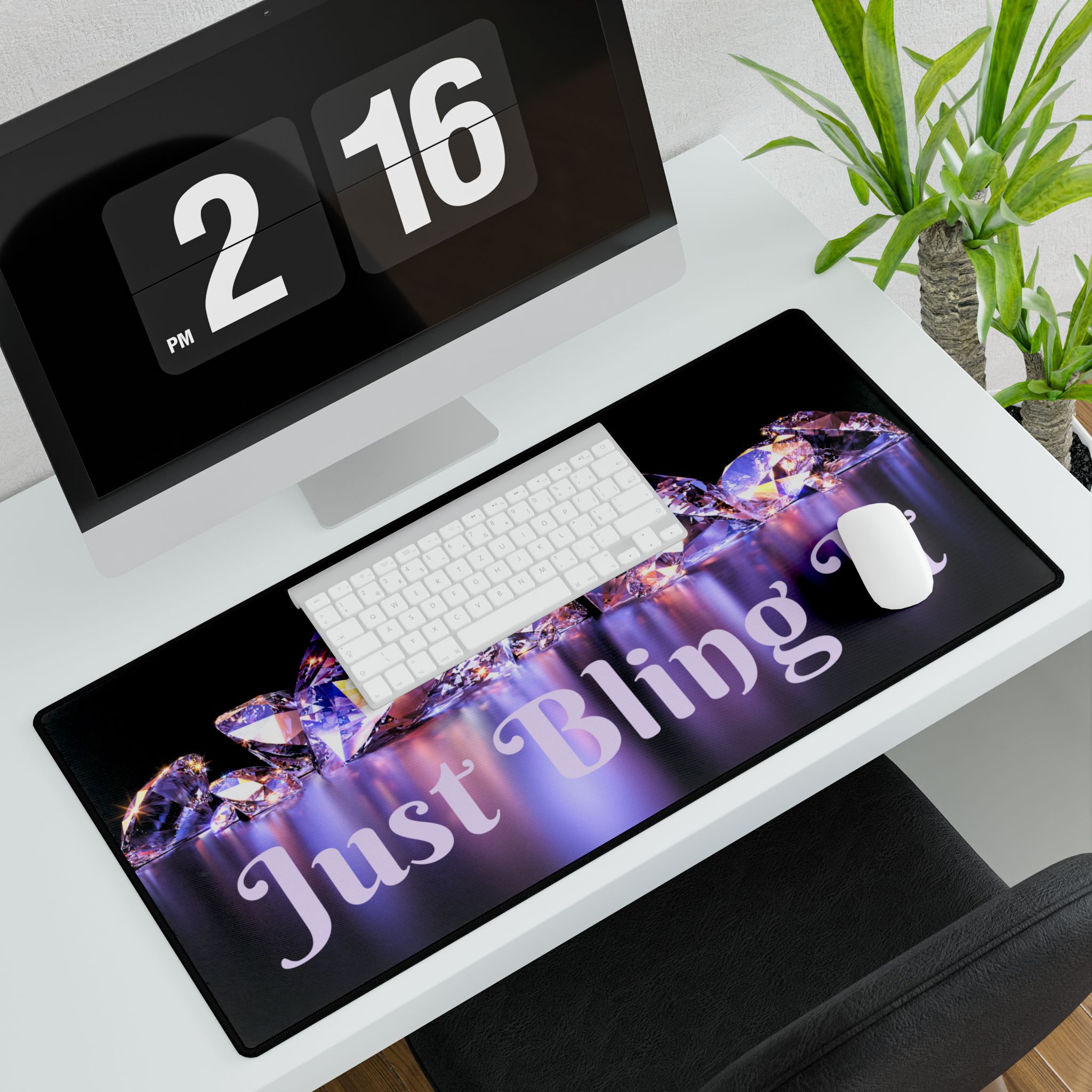 Full Size Computer Desk Mat with Funny Saying Just Bling It - Purple Sparkle Colours - Image 2