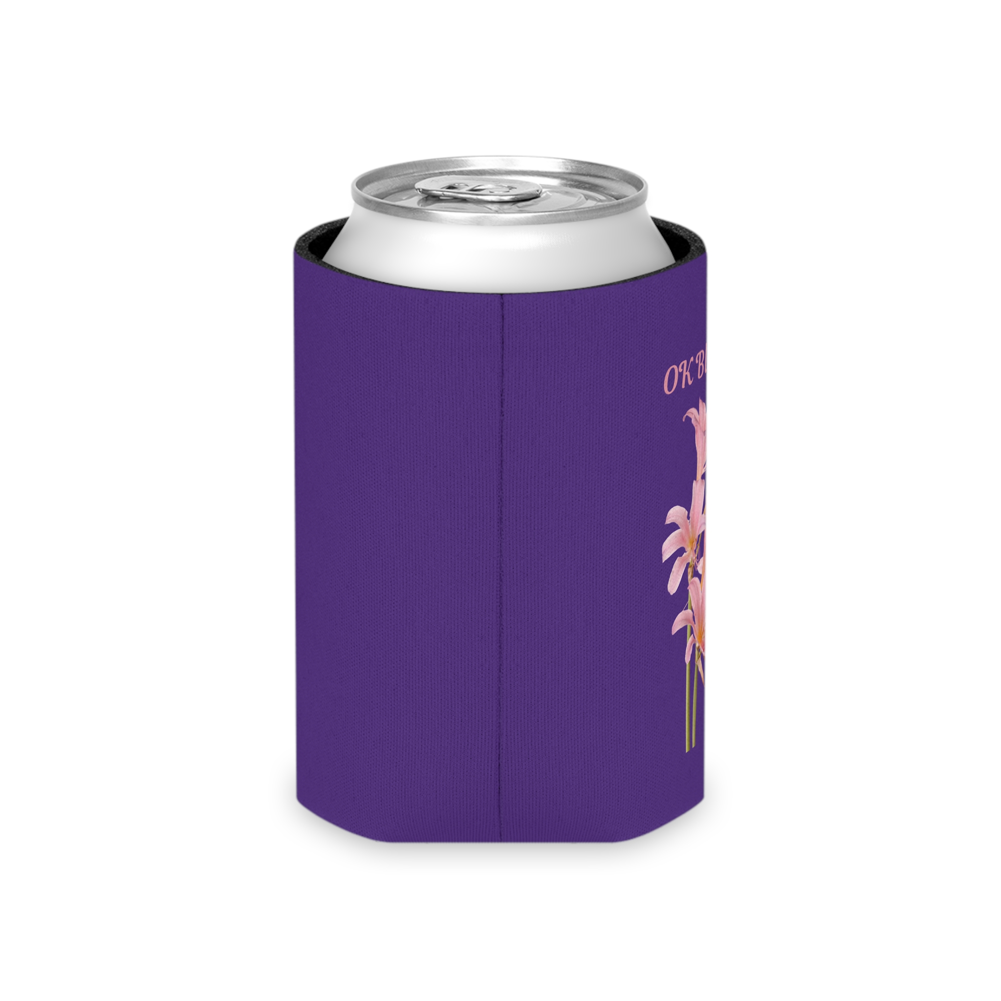OK Bloomer Stubby Holder - Purple Koozie - Pink Lilies - Sassy Can Cooler - Image 6
