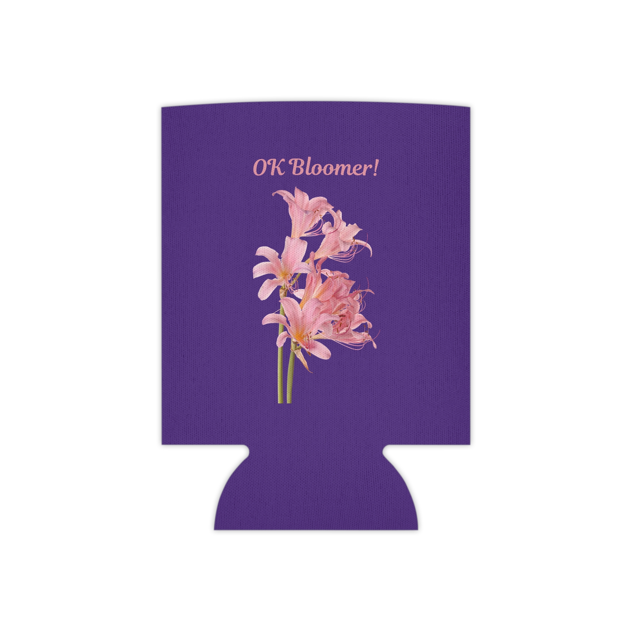 OK Bloomer Stubby Holder - Purple Koozie - Pink Lilies - Sassy Can Cooler - Image 2