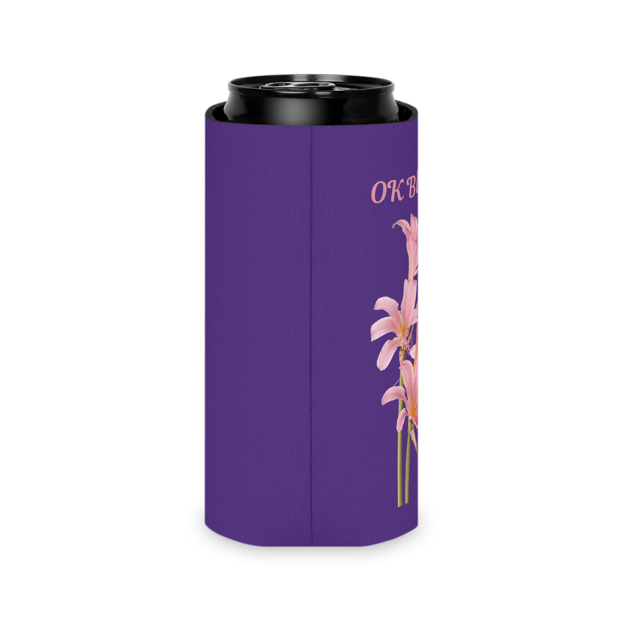 OK Bloomer Stubby Holder - Purple Koozie - Pink Lilies - Sassy Can Cooler - Image 15