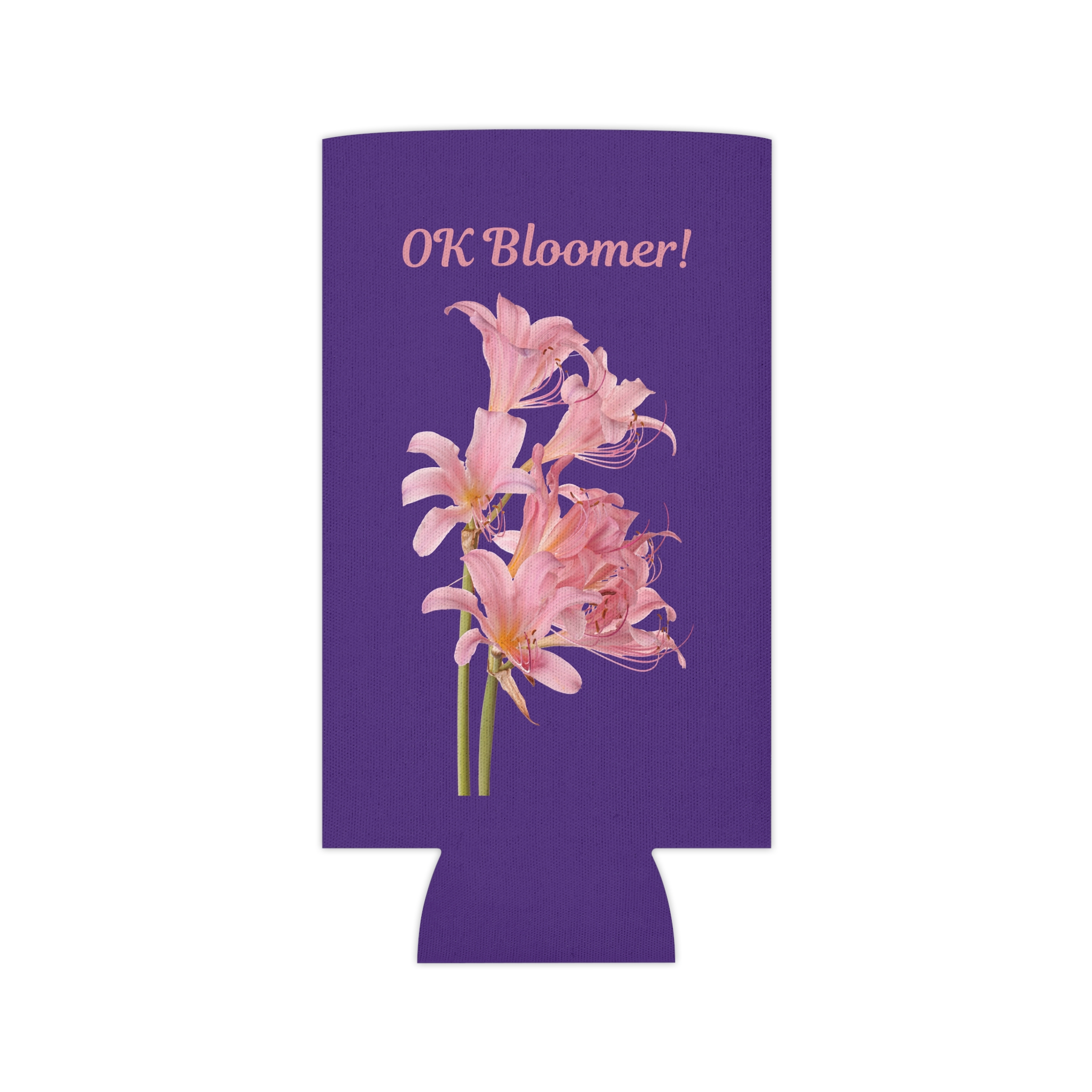 OK Bloomer Stubby Holder - Purple Koozie - Pink Lilies - Sassy Can Cooler - Image 11