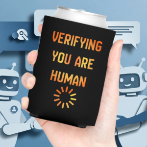 Verifying You Are Human Stubby Holder | Funny Loading Spinner Can Cooler | Koozie for Beer, Seltzer & Soft Drinks